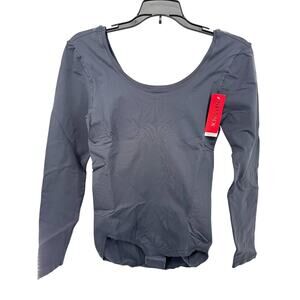 Spanx Womens Opaque  Tummy Slimming Ballet Bodysuit Long Sleeve Size XL Gray NWT